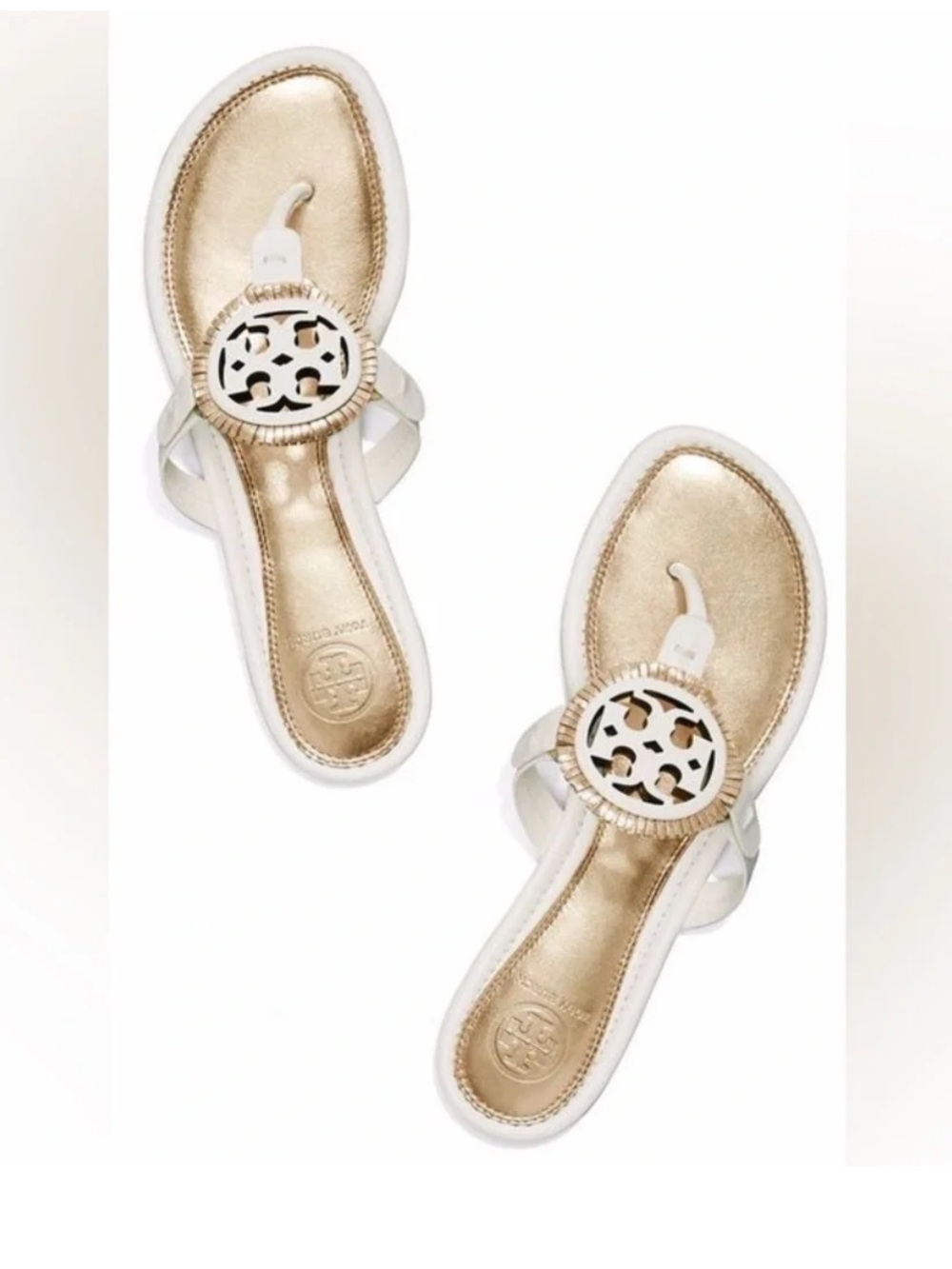 Tory Burch Fringe Miller Sandals in Bleach/Sparkle Gold Women’s Size 8.5
